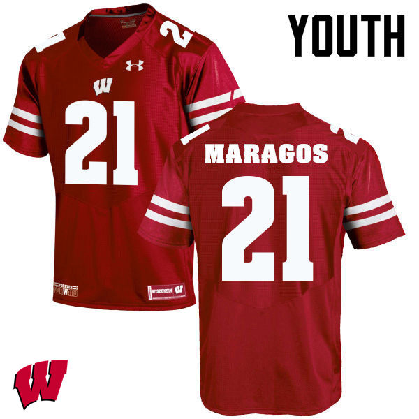 Wisconsin Badgers Youth #21 Chris Maragos NCAA Under Armour Authentic Red College Stitched Football Jersey NJ40H21WW